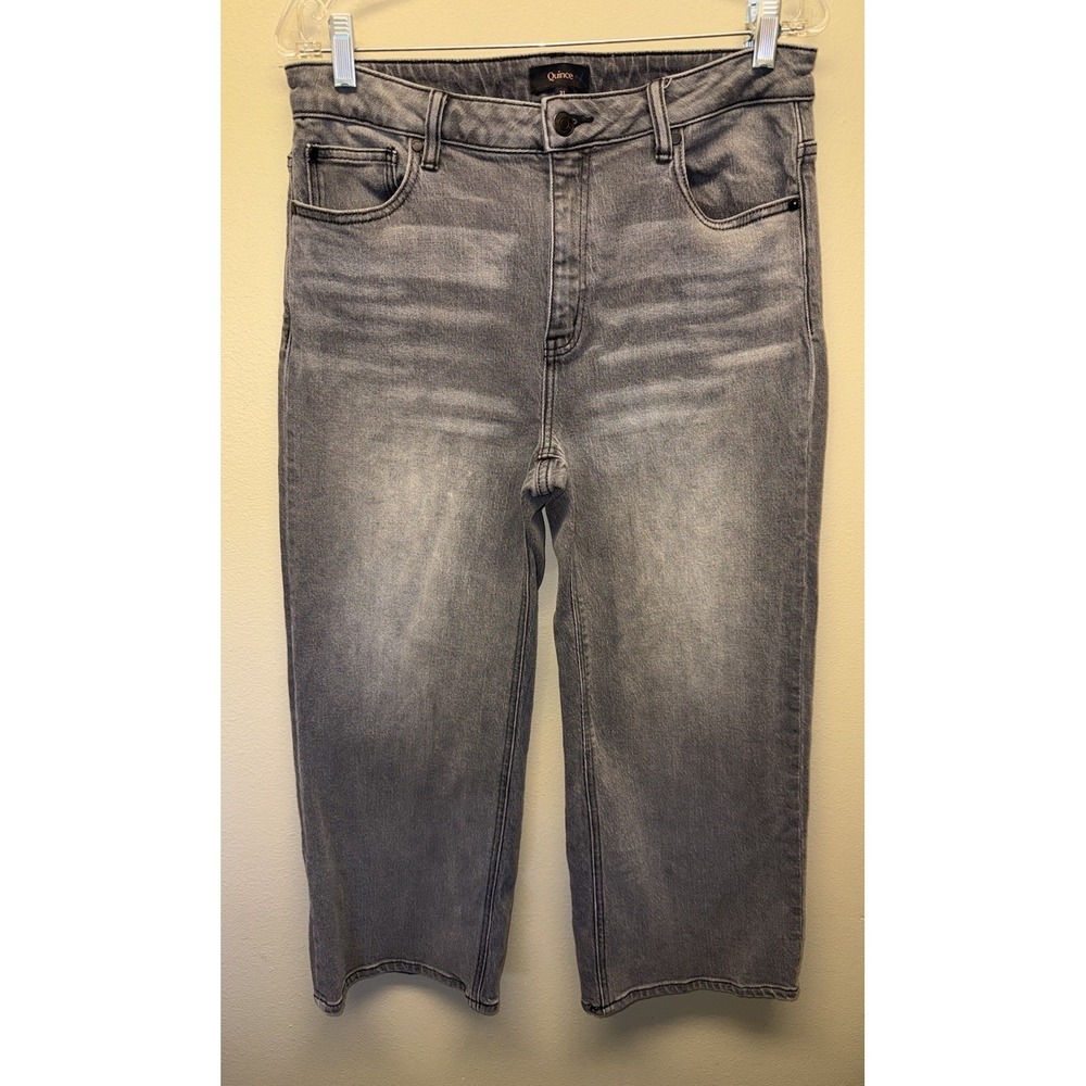 Quince Bella Stretch Relaxed Straight Jeans Stonewash Gray Size 31 High Rise